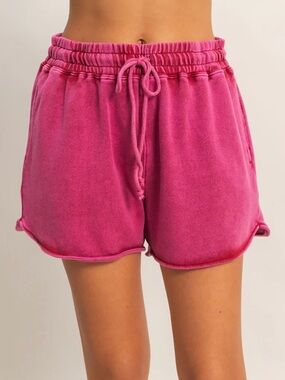 Acid Washed Elastic Waist Shorts Drk Red Double Zero. NEW